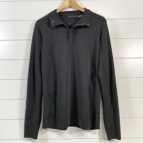 Ralph Lauren Womens Black Label Wool Blend 1/4 Zip Snap Sweater L Made in Italy - Picture 1 of 12
